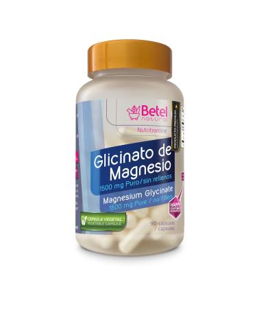 Premium Glicinato de Magnesio por Betel Natural - 1500 mg Puro sin Rellenos Apoyo Muscular y Nervioso Magnesium Glycinate 1500 mg Pure No Fillers Vegetable Capsules 90 Count