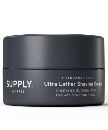 SUPPLY - Ultra Lather Shaving Cream - Fragrance Free - Lathering, Mens Shaving Cream - Hypoallergenic, Naturally Soothing, Noncomedogenic - Protects Against Razor Burn and Irritation - 3.4 Oz Jar