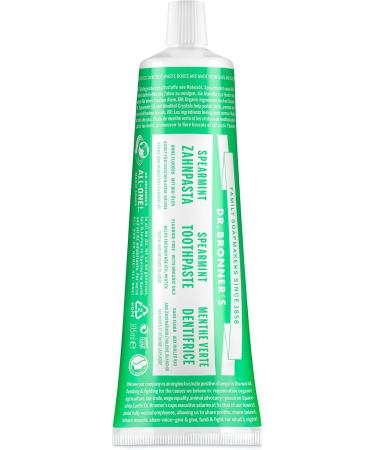 Dr. Bronner's Spearmint Toothpaste - Fluoride-Free Vegan & Organic Coconut Oil - 105 ml Tube - Buy Online on GoSupps.com