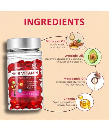 60 Pcs Hair Vitamin Oil Capsules | Moroccan Avocado & Macadamia Oil Treatment Serum | No Rinse All Hair Types | International Shipping Available - Buy Online on GoSupps.com