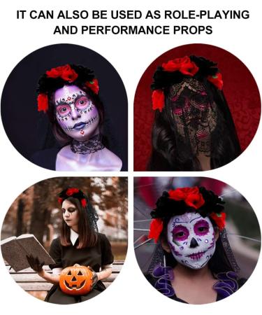 Lurrose Day of the Dead Headband - Mexican Halloween Veil & Rose Crown for Women | Dia de los Muertos Accessory - Buy Online on GoSupps.com