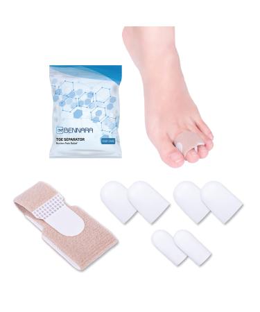 BENNARA Hammer toe straightener. SET A: 1pc Toe Splint and 3 pairs of Gel Toe cap - Provide a relief and cushion from an ingrown toe corns callus blister and hammer toes. Toe wrap. Silicone toe cap