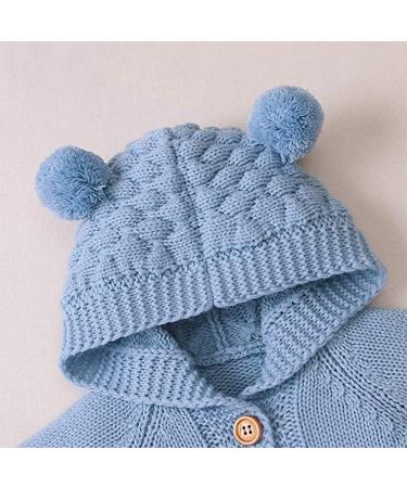 Baby Knitted Hooded Romper Bodysuit | Long Sleeve Onesie Jumpsuit 12-18 Months Light Blue-Hairball - Buy Online on GoSupps.com