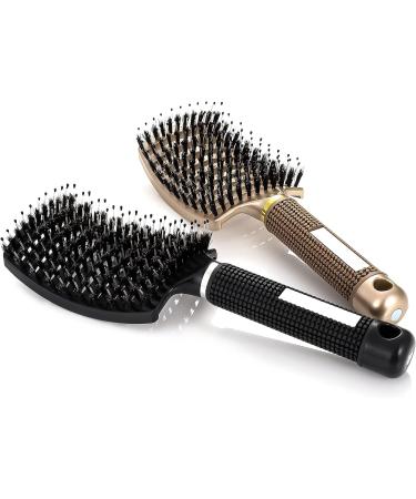 Chef Vinny 2 Pack Boar Bristle Hair Brush Curved and Vented Detangling Hair Brush for Women Long Thick Thin Curly & Tangled Hair Vent Brush Paddle Brush - Buy Online on GoSupps.com