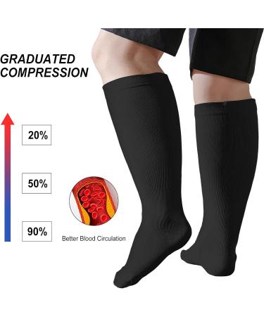 Plus Size Compression Sock For Men and Women: Graduated Compression Stockings for Support Flight Travel Running Pregnancy Sports Edema Nurses Athletic 20-30 mmHg 1Pairs Black 7XL - Buy Online on GoSupps.com