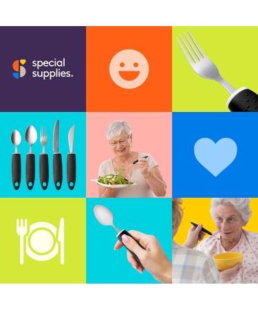 Special Supplies Adaptive Utensils - 5-Piece Kitchen Set for Hand Tremors, Arthritis, Parkinsons, Elderly - Non-Weighted, Non-Slip Handles - Stainless Steel Knives, Fork, Spoons (Black) - Buy Online on GoSupps.com