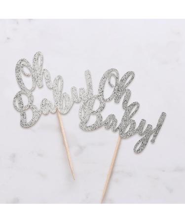 PACK of 18pcs Baby Shower Cupcake Toppers Kids Birthday Party Supplies Baby Shower Cupcake Picks Oh baby Silver Toppers Gender Reveal Decoration Glitter Cake Decoration - Buy Online on GoSupps.com