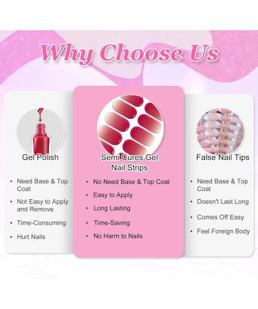 Semi Cured Gel Nail Wraps 16Pcs Pure Color & Glitter Strips Set - French Manicure with Soft Glossy Finish in Gradient Rose Red - Buy Online on GoSupps.com