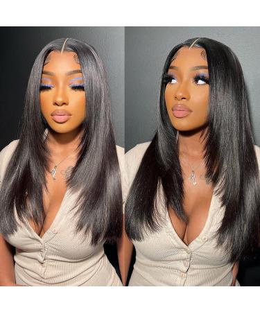 Lace Front Wigs Human Hair Straight 5x5 HD Lace Closure Wigs Human Hair Pre Plucked with Baby Hair 180% Density Brazilian Virgin Straight Human Hair Wigs for Black Women Natural Color (Straight Wig  20 Inch) 20 Inch 5x5 ...