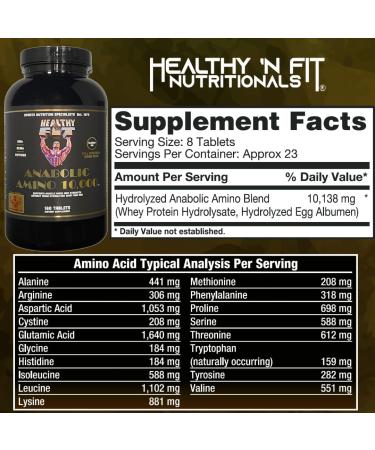 Healthy N Fit Anabolic Amino 10,000 - Hydrolyzed Egg & Whey Amino Acid Tablets (180) - Fast Absorbing Formula - Buy Online on GoSupps.com