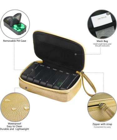 Pill Box 7 Day 2 Times a Day Weekly Organizer with Zipper Bag - BPA Free Travel Dispenser in Gold - Buy Online on GoSupps.com