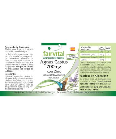 Fairvital | Chaste Tree Extract 200mg - Vitex Agnus Castus + Zinc - Highly Dosed - VEGAN - 90 Capsules - Menopause - Buy Online on GoSupps.com