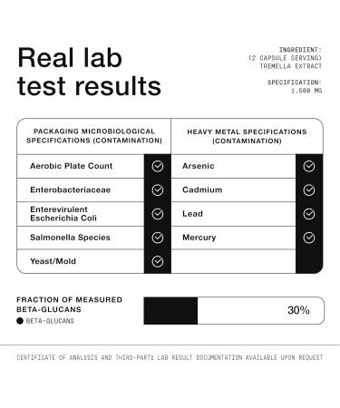 Tremella Mushroom Ultra High Potency 15:1 Extract with 30% Beta Glucans - Pure & Concentrated Formula - Third-Party Lab Tested for Purity & Quality - 120 Capsules 120 Count (Pack of 1) - Buy Online on GoSupps.com