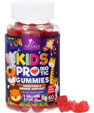 Probiotics for Kids 5 Billion CFU - Natural Immune Support & Digestive Health Supplement - Daily Children's Probiotic Gummy for Ages 4+ Vegan Gluten Soy & Dairy Free - Berry Flavored - 60 Gummies 60 Count (Pack of 1)