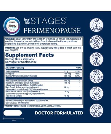 Solaray Perimenopause Supplements for Women | Hot Flashes Relief & Menopause Support | Saffron & Chasteberry | Hormone-Free | 60 VegCaps | 60-Day Guarantee - Buy Online on GoSupps.com