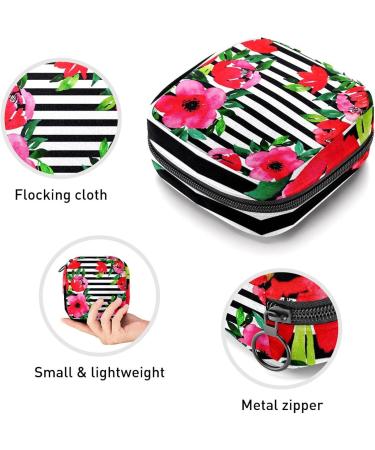 Floral Stripe Sanitary Napkin Storage Bag | Menstrual Cup Pouch | Nursing Pad Holder | Portable Period Bag for Women and Teen Girls - Multi-colored - Buy Online on GoSupps.com