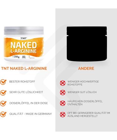 Buy TNT NAKED L-Arginine Powder (250g) - Pure High Dose Top Solubility 100% Vegan Made in Germany - Quality Assured - Buy Online on GoSupps.com