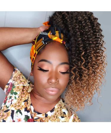 ColorfulPanda Afro Kinky Curly Ponytail for Black Women Ombre Blonde Brown Drawstring Ponytail Synthetic Hair Extension Curly Ponytail with Clip-in Hairpiece (Ombre Brown)