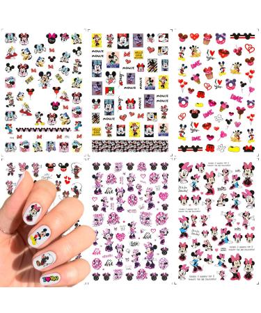 Mickey Nail Art Stickers Mickey Mouse Nail Decals Self Adhesive Design Cute Kawaii Cartoon Nail Decals for Women Girls Kids 6 Sheets Cartoon Nail Stickers Supply 480+ Nail Decals A72