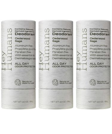Hey Humans Deodorant Aluminum Free Deodorant for Women and Men Contains Naturally Derived Ingredients All Day Odor Control Refreshing Deodorant Essential Oils Cedarwood Sage Cedarwood Sage 2 Ounce (Pack of 3)