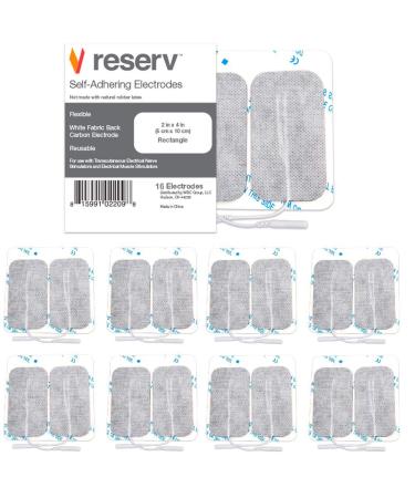 reserv 2" x 4" Rectangle Premium Re-Usable Self Adhesive Electrode Pads for TENS/EMS Unit, Fabric Backed Pads with Premium Gel (White Cloth and Latex Free)(16 Electrodes) 16 Count (Pack of 1)