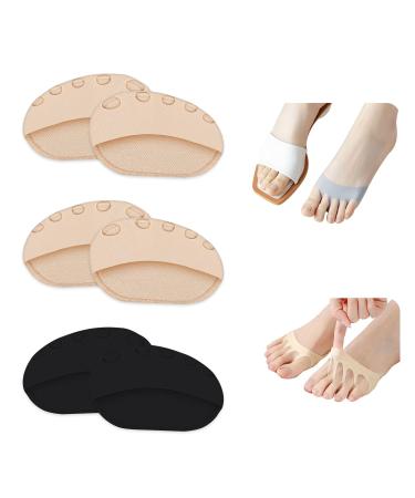 Honeycomb Fabric Forefoot Pads for Women Ball of Foot Cushions Pads Invisible Metatarsal Socks Pads No Show Women's Half Socks Pads Relieving Foot Fatigue Sponge Cushion Pain Relief 1p Black 2p Beige