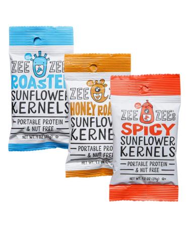 Zee Zees Variety Pack Sunflower Kernels, Honey Roasted, Roasted Salted, & Spicy, Plant Protein, 1 oz, 48 pack