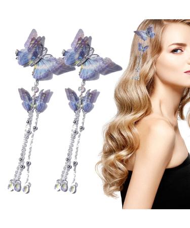 GOLD XIONG PADISHAH Butterfly Hair Pin  Tassel Butterfly Hair Clips  Butterfly Bobby Pins Hair Accessories for Women and Girls(DB_Blue-1 Pair) 1 pair Double Butterfly_blue
