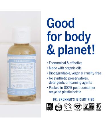 Dr. Bronner's Baby Unscented Liquid Soap (2 oz) - Organic 18-in-1 Travel Size for Face, Body, Hair, Laundry, Pets & Dishes - Concentrated, Vegan, Non-GMO - Buy Online on GoSupps.com