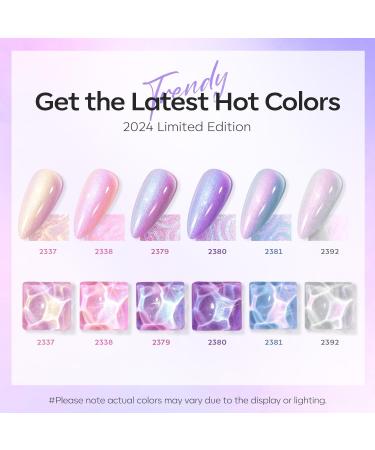 Modelones Gel Nail Polish 6 Colors Shimmer Pearl White Pink Purple Mermaid Nail Drawing Glitter Gel Polish Soak Off Led Summer Nail Gel Swirl Shell Thread Effect DIY Mani Gift with Dotting Pen Pearl Purple - Buy Online on GoSupps.com