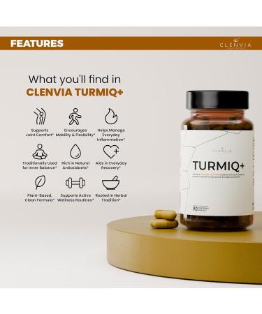 CLENVIA Turmiq Plus Premium Turmeric Curcumin Supplement with Black Pepper 1000mg High-Strength Formula 95% Curcuminoids 90 Capsules, Vegan, Non-GMO, Made in USA - Buy Online on GoSupps.com