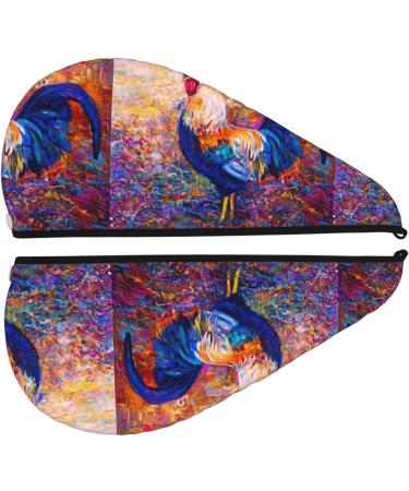 Buy Hair Towel Wrap - Quick Drying Towel Turban with Button | Rooster Oil Painting Design - Perfect for All Hair Types - Buy Online on GoSupps.com
