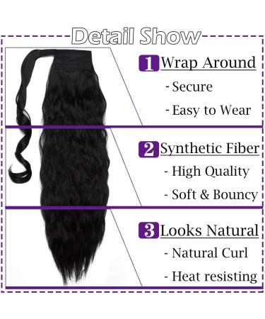 Silk-co Jet Black Magic Paste Clip in Ponytail Hairpiece Curly Pony Tail Corn Wave Hair Clip on Extension 20" Long hair Piece -Jet Black 20 Inch Jet Black - Buy Online on GoSupps.com