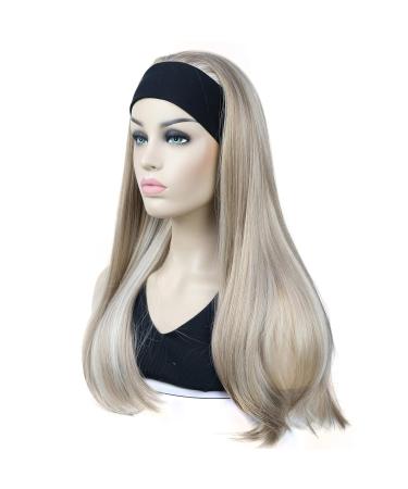 Lydell Long 3/4 Women's Wig - Smooth Hair Part Adjustable Black Headband Synthetic Hair with H16/613 Blonde Highlights | Shop Internationally - Buy Online on GoSupps.com