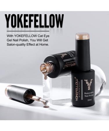 YOKE FELLOW Champagne Gold Cat Eye Gel Nail Polish 10ML - 9D Cateye UV Gel Polish for Salon Manicure or DIY - Buy Online on GoSupps.com