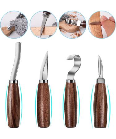 Wood Carving Tools Set with 6pcs SK2 Carbon Steel Knives - Beginner's Kit for Spoon, Bowl, Cup Woodwork | Detail and Hook Carving Knife with Round Handle Design (10pcs) - Buy Online on GoSupps.com