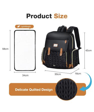 Tonyee Baby Diaper Backpack - Large Multifunctional Diaper Bag with Portable Changing Pad & Pacifier Holder for Moms & Dads - Stylish Black - Buy Online on GoSupps.com