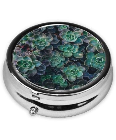 Green Succulent Portable Round Pill Box - Lightweight & Moisture-Proof Organizer for Vitamins | International Shipping Available - Buy Online on GoSupps.com