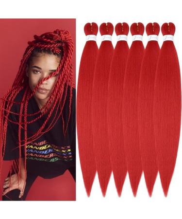 YDDM PRE Stretched Braiding Hair Extensions 20 inch 6packs Extensions Kunsthaar Braids red hair extension Art hair for braid extension for braids jumbo braids hair (20 inches red#) 50.8cm-20 inches (6 Pack) Red#