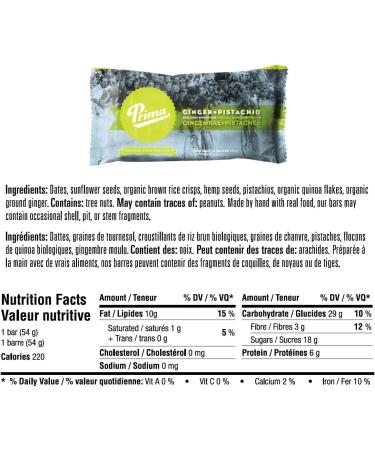 Prima Real Food Energy Bar Ginger Plus Pistachio 12-Count - Buy Online on GoSupps.com