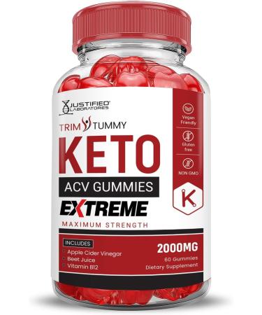 Justified Laboratories (2 Pack Trim Tummy Keto ACV Gummies Extreme 2000MG Trim Tummy Keto Gummies Apple Cider Vinegar Formulated with Pomegranate Beet Juice Powder B12 Vegan Non GMO 120 Gummys 60 Count (Pack of 2) - Buy Online on GoSupps.com