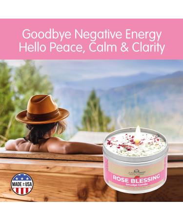 Rose Blessing Smudge Candle - Handmade in Sedona with Soy Wax, Essential Oils, Real Rose Petals and Sage Leaf - Cleansing Negative Energy - Smokeless Alternative to Sage Sticks and Incense - Buy Online on GoSupps.com