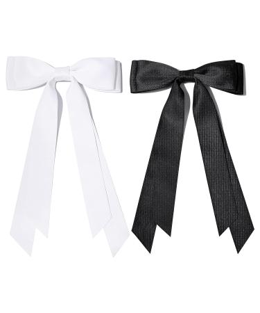 2PCS Silky Satin Hair Bows Hair Clips Black White Ribbon Ponytail Holder Accessories for Women, Girls, Kids - Buy Online on GoSupps.com