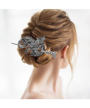 Baluue Vintage Silver Celtics Hair Slide Hairpin Dragon Knot Hair Stick Vintage Hair Chopstick Barrettes Antique Viking Bronze Hair Pin for Hair Accessory - Buy Online on GoSupps.com