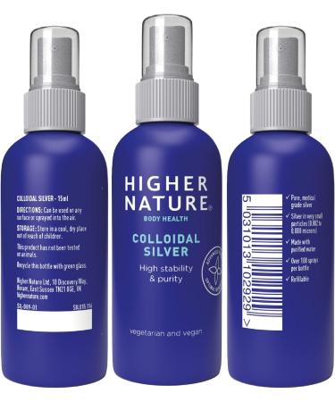 Higher Nature Colloidal Silver 15ml - Antiseptic & Disinfectant - High-Grade Silver - Gluten Free - Vegetarian & Vegan - Purified Water - Pack of 1 - Buy Online on GoSupps.com