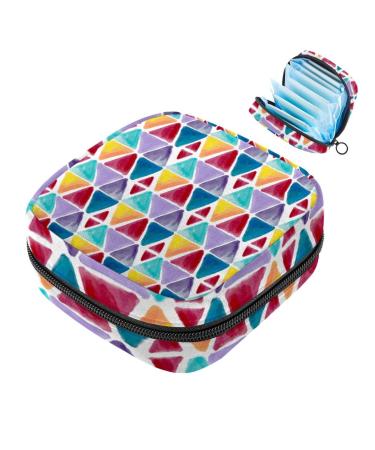 Storage bags for women's bandages colorful watercolor triangle geometric pattern portable menstrual pad pocket panty lips tampons women's bandages storage holder for women school office multicolored 06