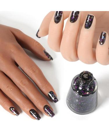 Glitter Nail Polish - Jelly Nail Polish - Black Translucent Nail Varnish with Glitter - Quick Dry Nail Varnish - Sequins Long Lasting Chip Resistant Nail Polish for Women Girls DIY Nail Art black glitter - Buy Online on GoSupps.com