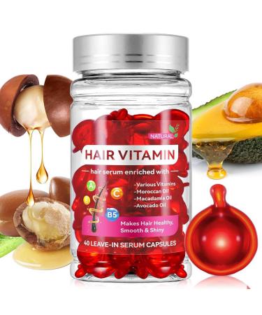 Hair Serum Hair Vitamin Serum Oils Capsule No Rinse With Argan Macadamia Avocado Oils - Vitamins A C E Pro B5 - Conditioner For Women & Men(40 Capsules)