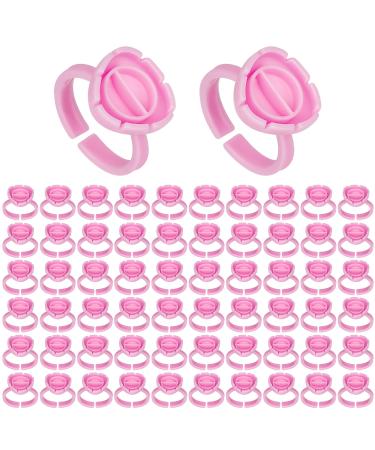 Savita 100 pieces of intelligent adhesive rings disposable glue holder rings eyelash glue rings flower mugs for eyelash extensions (pink)