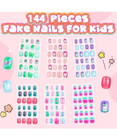 144 Pieces Kids Press on Nails - Pre Glue Short Acrylic Nail Art Kits for Girls - Sweet Pattern Fake Nails Gifts - Buy Online on GoSupps.com
